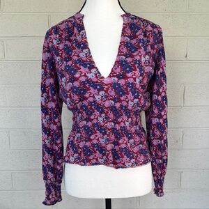 Free People floral cashmere blend cinch waist lightweight sweater, M